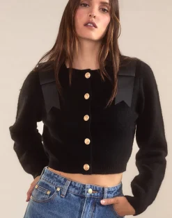 Best Cynthia Rowley Ivy Cropped Wool Cardigan BLACK