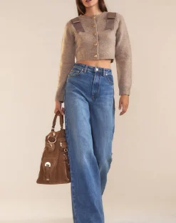 Clearance Cynthia Rowley Ivy Cropped Wool Cardigan CAMEL