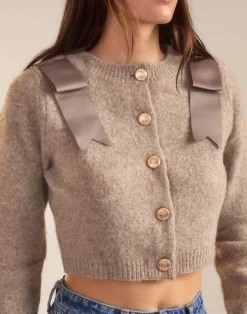 Clearance Cynthia Rowley Ivy Cropped Wool Cardigan CAMEL