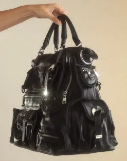 Hot Cynthia Rowley Leather Cargo Pocket Bag BLACK