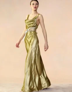 Online Cynthia Rowley Liquid Gold Lamé Dress GREEN