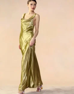 Online Cynthia Rowley Liquid Gold Lamé Dress GREEN