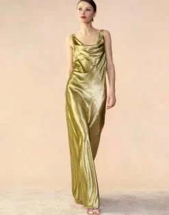 Online Cynthia Rowley Liquid Gold Lamé Dress GREEN