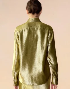 Sale Cynthia Rowley Liquid Gold Lamé Shirt GREEN