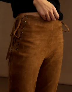 Discount Cynthia Rowley Liv Lace-Up Suede Pants BROWN