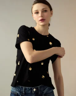 Discount Cynthia Rowley Lock & Key Metallic Tee BLACK