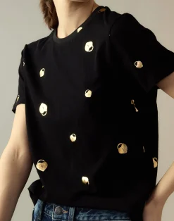 Discount Cynthia Rowley Lock & Key Metallic Tee BLACK