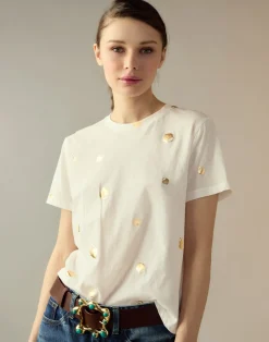New Cynthia Rowley Lock & Key Metallic Tee White