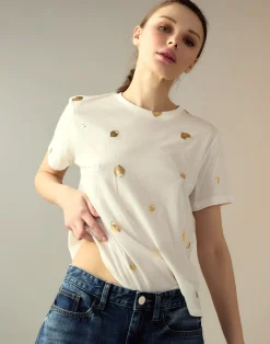 New Cynthia Rowley Lock & Key Metallic Tee White