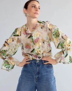 Discount Cynthia Rowley Love Locket Silk Linen Blouse WHTML