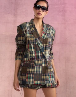 New Cynthia Rowley Madrid Madras Blazer PLAID