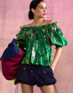 Sale Cynthia Rowley Malta Off Shoulder Blouse GRNFL