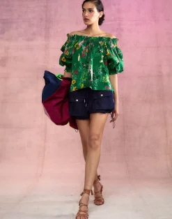 Sale Cynthia Rowley Malta Off Shoulder Blouse GRNFL