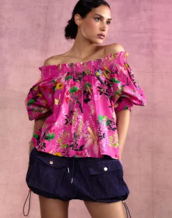 Outlet Cynthia Rowley Malta Off Shoulder Blouse PNKFL