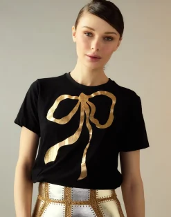 Hot Cynthia Rowley Metallic Bow Tee BLACK