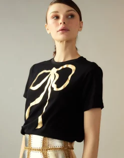 Hot Cynthia Rowley Metallic Bow Tee BLACK