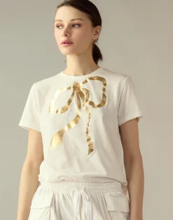 Fashion Cynthia Rowley Metallic Bow Tee White