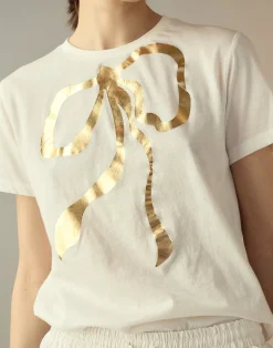 Fashion Cynthia Rowley Metallic Bow Tee White