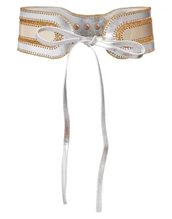 Outlet Cynthia Rowley Metallic Vegan Leather Belt GLDSV