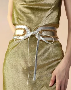 Outlet Cynthia Rowley Metallic Vegan Leather Belt GLDSV