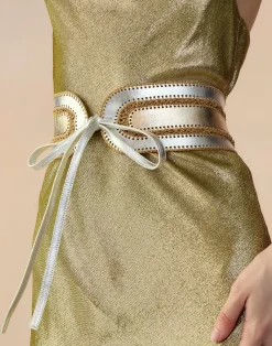 Outlet Cynthia Rowley Metallic Vegan Leather Belt GLDSV