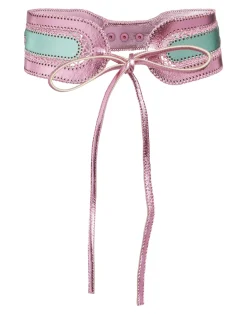 Outlet Cynthia Rowley Metallic Vegan Leather Belt GRNPK