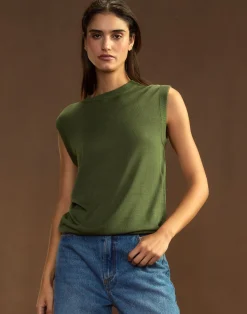 Hot Cynthia Rowley Mica Sleeveless Knit Top DRKGR