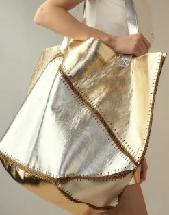 Outlet Cynthia Rowley Mixed Metallic Vegan Leather Oversized Tote GLDSV