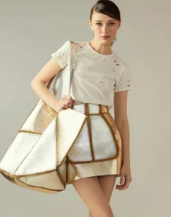 Outlet Cynthia Rowley Mixed Metallic Vegan Leather Oversized Tote GLDSV