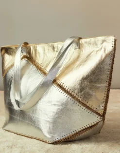 Outlet Cynthia Rowley Mixed Metallic Vegan Leather Oversized Tote GLDSV