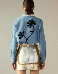 Fashion Cynthia Rowley Mixed Metallic Vegan Leather Skirt GLDSV