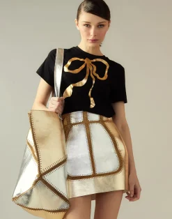 Fashion Cynthia Rowley Mixed Metallic Vegan Leather Skirt GLDSV