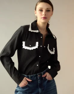 Hot Cynthia Rowley Not My First Rodeo Denim Shirt BLACK