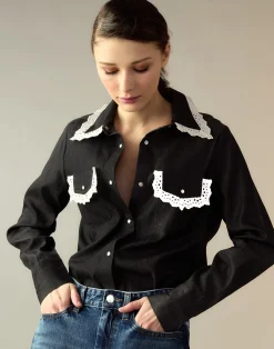 Hot Cynthia Rowley Not My First Rodeo Denim Shirt BLACK