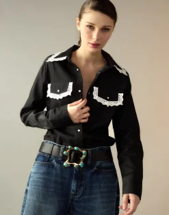 Hot Cynthia Rowley Not My First Rodeo Denim Shirt BLACK