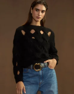 Hot Cynthia Rowley Open Knit Sweater BLACK