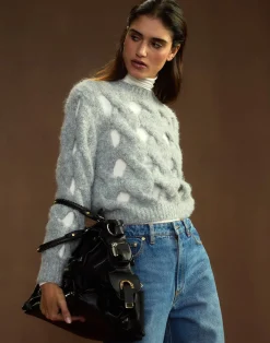 Sale Cynthia Rowley Open Knit Sweater HGREY