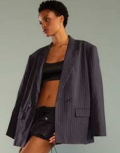 Sale Cynthia Rowley Pinstripe Blazer Navy