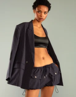 New Cynthia Rowley Pinstripe Cargo Bloomer Short Navy