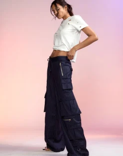 Fashion Cynthia Rowley Pinstripe Cargo Pants Navy