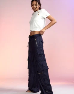 Fashion Cynthia Rowley Pinstripe Cargo Pants Navy