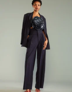 Fashion Cynthia Rowley Pinstripe Corset Waist Pants Navy