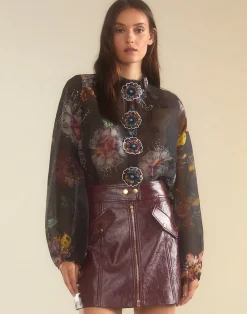 Online Cynthia Rowley Prim Silk Organza Blouse BLKFL