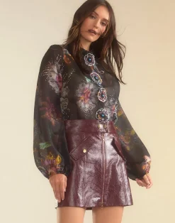 Online Cynthia Rowley Prim Silk Organza Blouse BLKFL