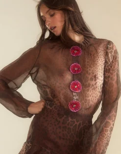 Sale Cynthia Rowley Prim Silk Organza Blouse LEOPD