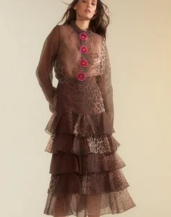 Sale Cynthia Rowley Prim Silk Organza Blouse LEOPD