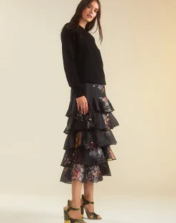 Hot Cynthia Rowley Prim Silk Organza Skirt BLKFL