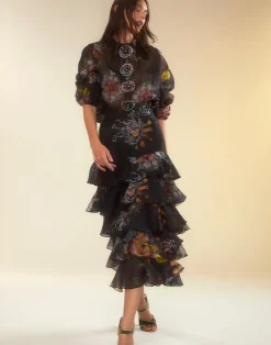 Hot Cynthia Rowley Prim Silk Organza Skirt BLKFL