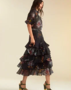 Hot Cynthia Rowley Prim Silk Organza Skirt BLKFL