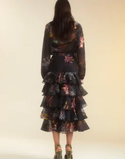 Hot Cynthia Rowley Prim Silk Organza Skirt BLKFL